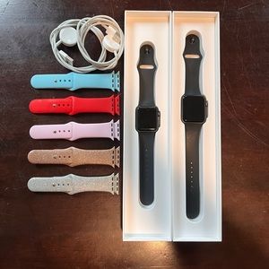 (2) Apple Watches Series 3 - 38mm & 42mm, space gray, including 5 extra bands